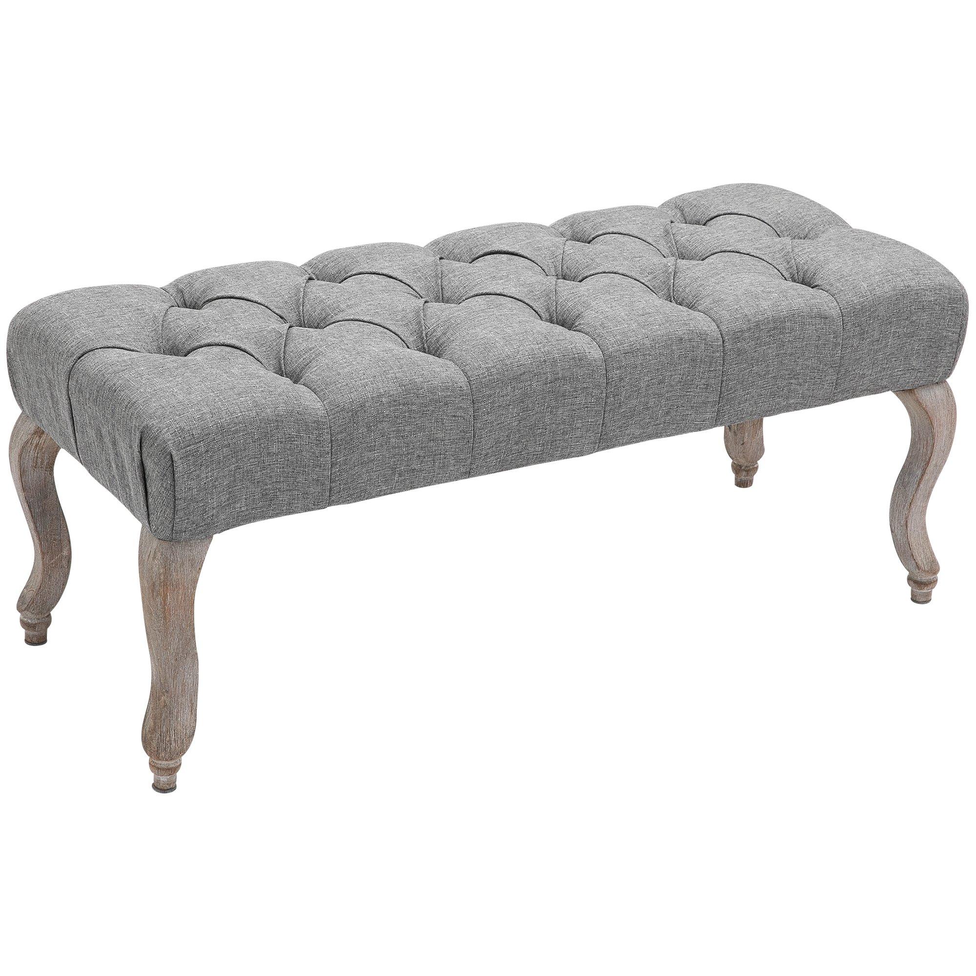 Tufted Upholstered Accent Bench Window Seat Fabric Ottoman Bed