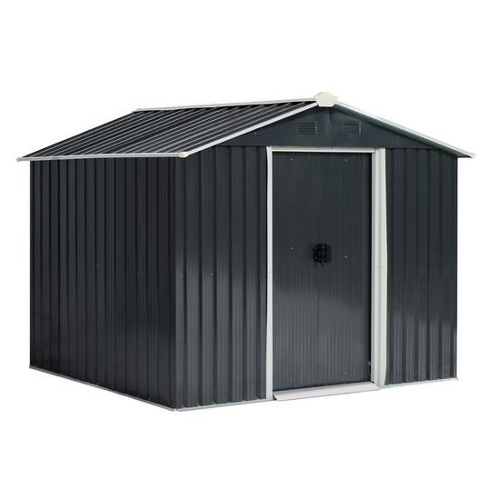 OUTSUNNY 8 x 6ft Garden Storage Shed with Double Sliding Door Outdoor 1