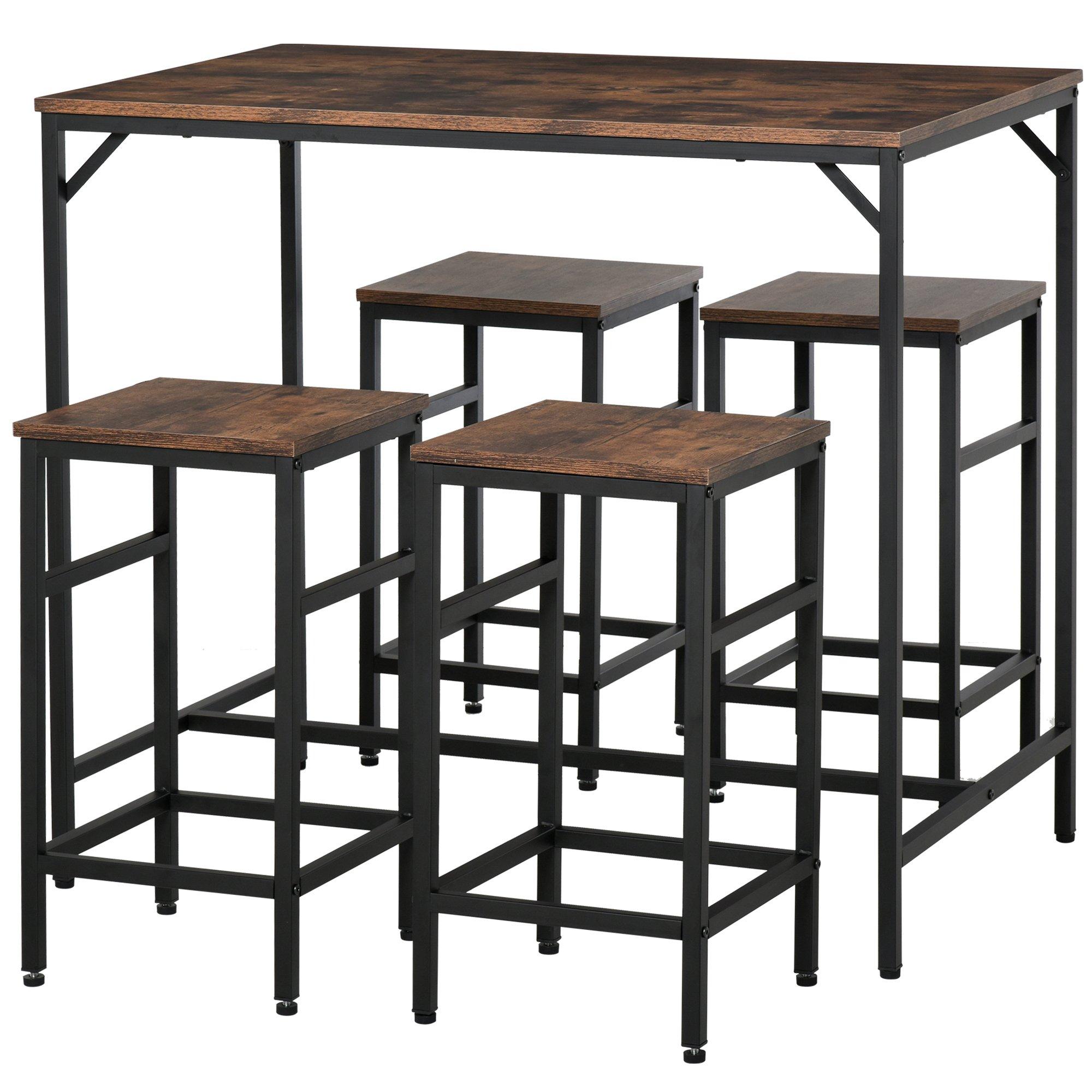 Industrial Rectangular Dining Table Set with 4 Stools for Dining Room