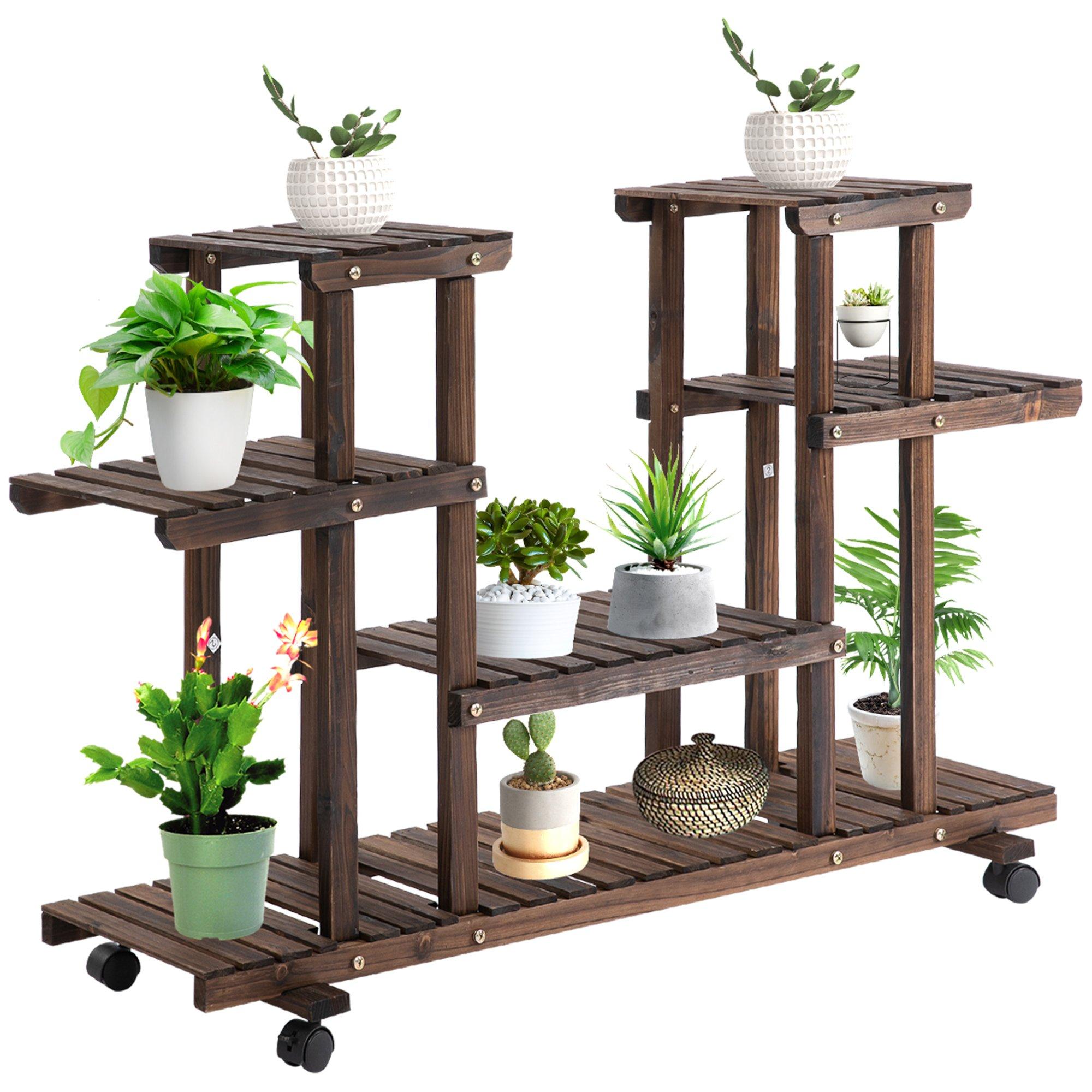 Movable 4-Tier Garden Holder Display Shelf Outdoor Flower Stand