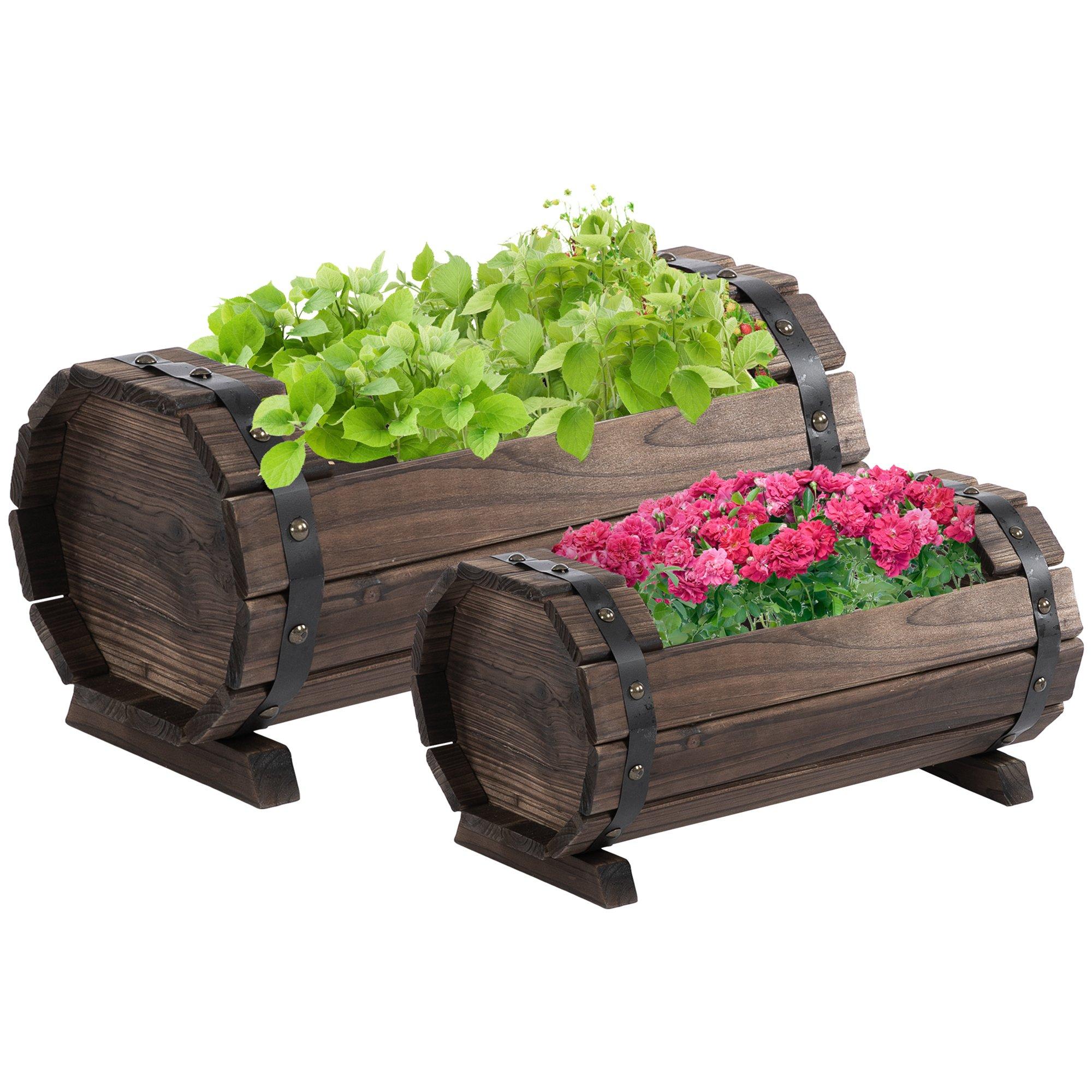 2PCs Wooden Flower Plant Pot Outdoor Plant Box with Solid Wood