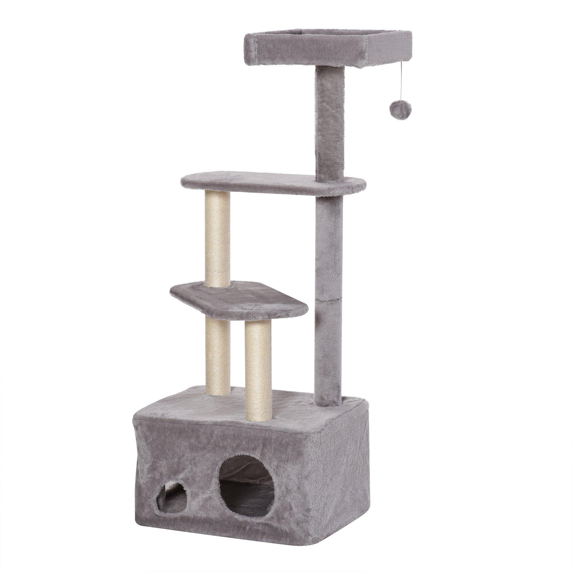 Photos - Cat Scratcher Pawhut Cat Tree Tower Sisal Scratching Post Condo Plush Perches Hanging Ball 