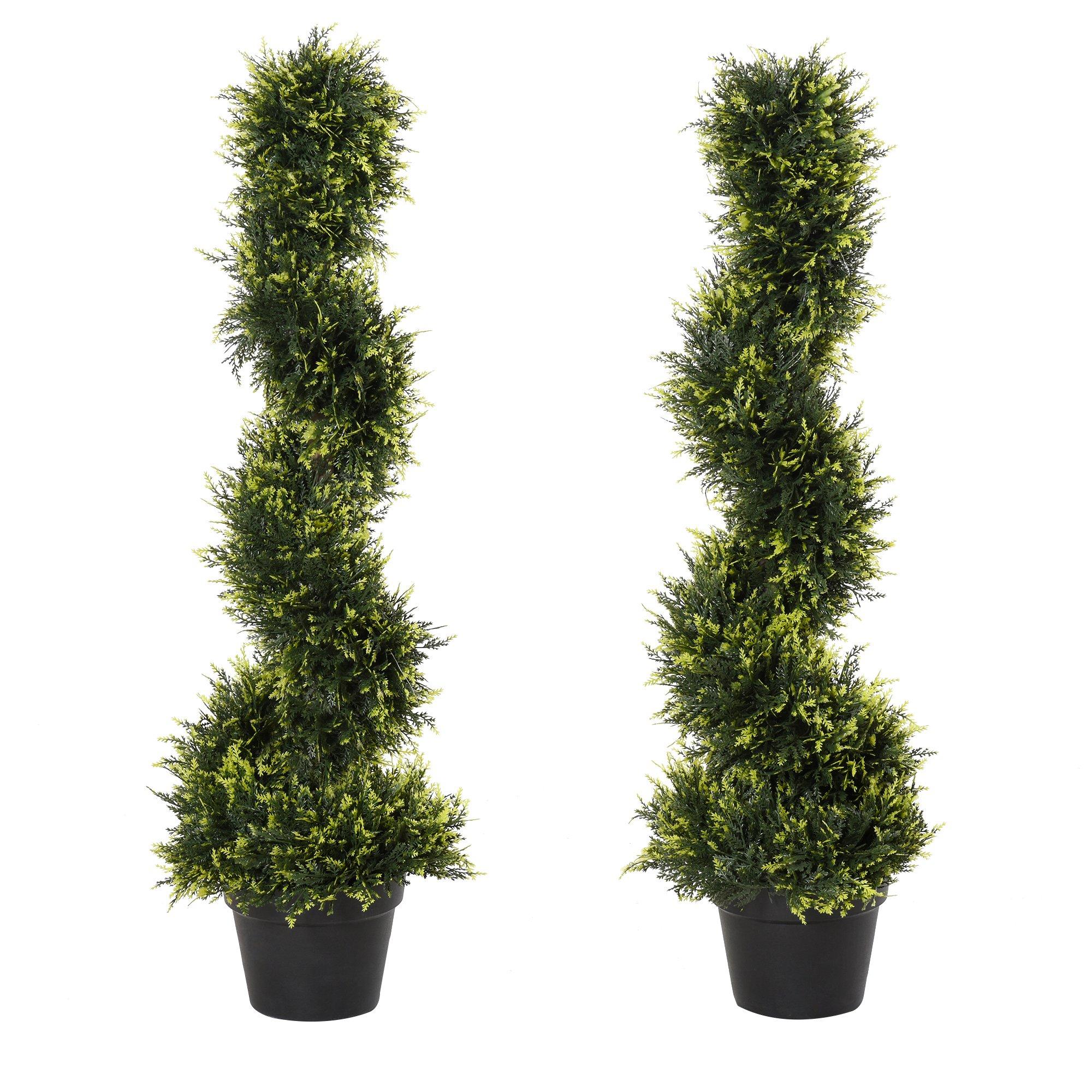 Set Of 2 90cm/3FT Artificial Spiral Topiary Trees Pot Fake Plant Home