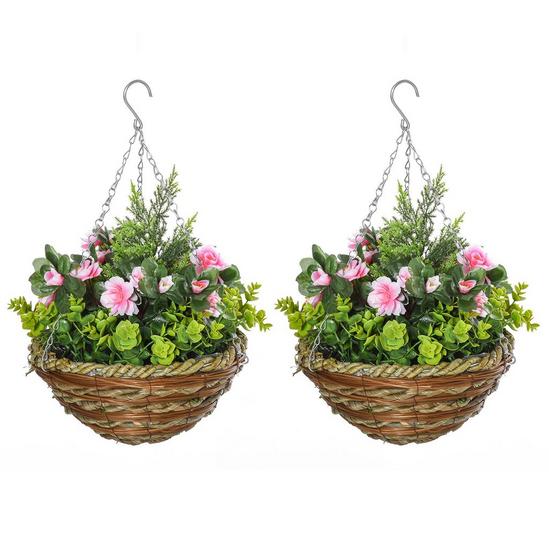 OUTSUNNY 2 PCs Artificial Lisianthus Flower Hanging Planter Basket Indoor 1