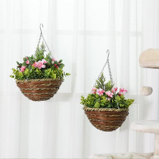 OUTSUNNY 2 PCs Artificial Lisianthus Flower Hanging Planter Basket Indoor 2