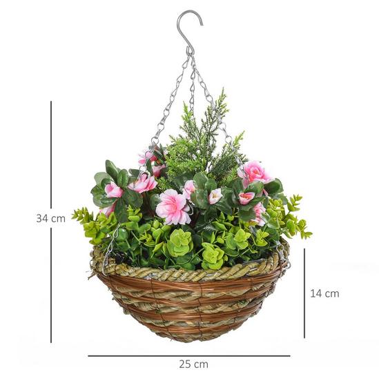 OUTSUNNY 2 PCs Artificial Lisianthus Flower Hanging Planter Basket Indoor 3