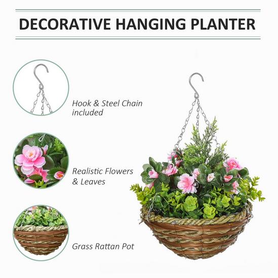 OUTSUNNY 2 PCs Artificial Lisianthus Flower Hanging Planter Basket Indoor 4