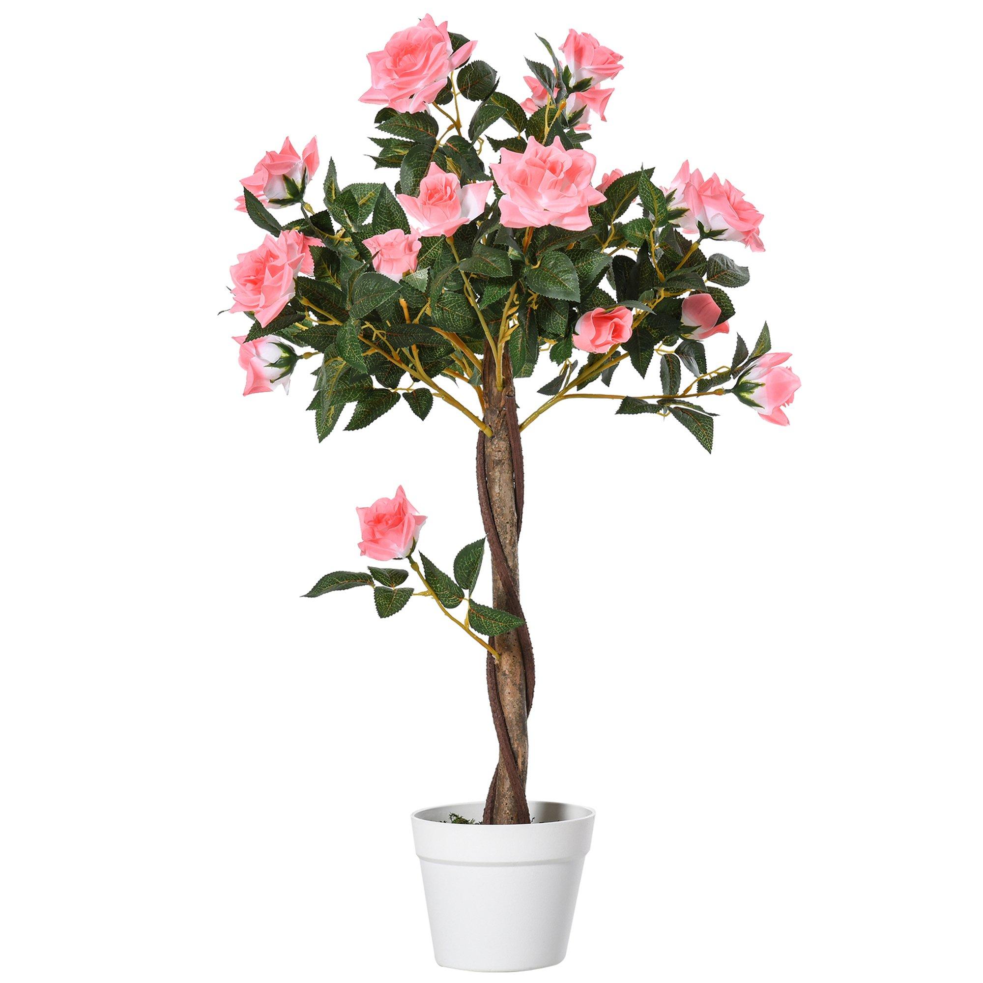 90cm/3FT Artificial Rose Tree Fake Decorative Plant 21 Flowers Pot
