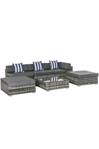 Product 6 PCs Garden Rattan Sofa Set Sectional Wicker Coffee Table Footstool Grey