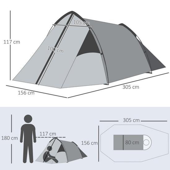 OUTSUNNY 1-2 Man Camping Dome Tent Porch Mesh Window Double Layer Hiking 3