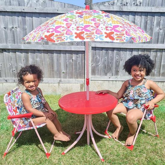 OUTSUNNY Kids Folding Picnic Table Chair Set Butterfly Pattern Outdoor with Parasol, Pink 2