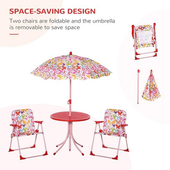 OUTSUNNY Kids Folding Picnic Table Chair Set Butterfly Pattern Outdoor with Parasol, Pink 5