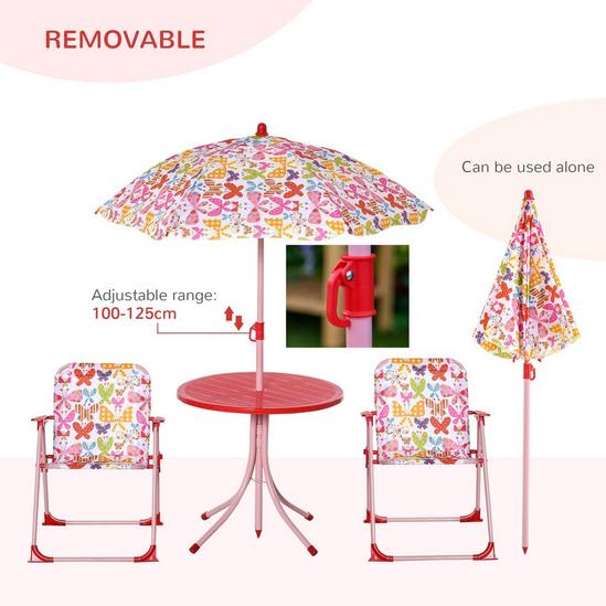 OUTSUNNY Kids Folding Picnic Table Chair Set Butterfly Pattern Outdoor with Parasol, Pink 6