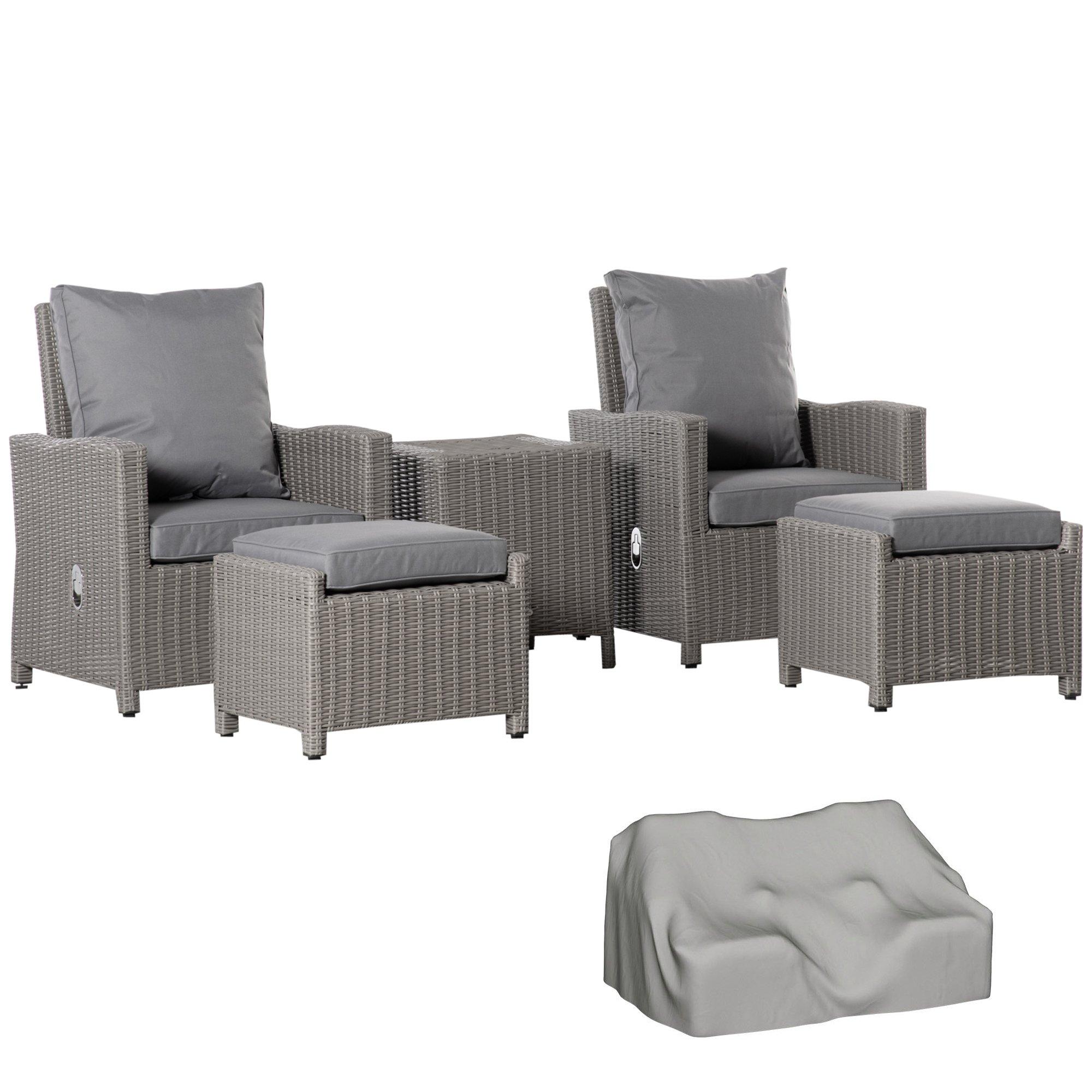 5 PCs Outdoor Garden Rattan Sofa Lounge Footstool Cooler Bar Coffee Table  Set