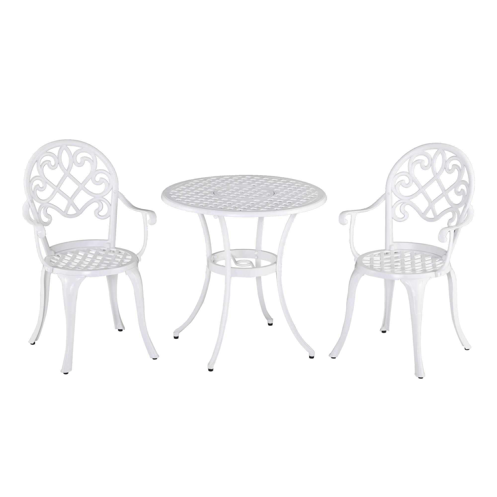3PCs Garden Bistro Set Cast Aluminium Round Table with 2 Chairs