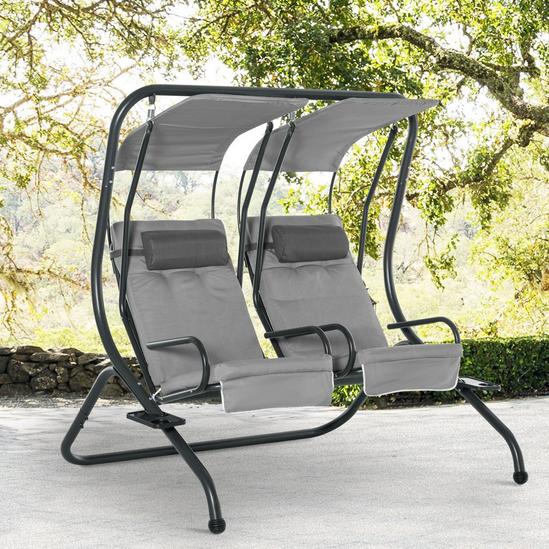 OUTSUNNY 2 Seater Garden Metal Swing Seat Patio Swinging Chair Hammock Canopy 2