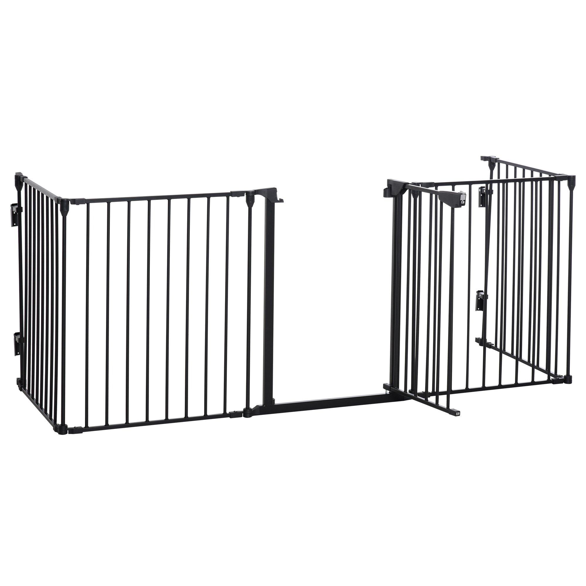 Pet Gate 5 Panels Dog Playpen Stair Barrier with Walk Through Door