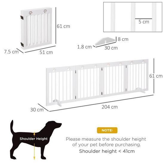 PAWHUT Freestanding Pet Gate 4 Panel Folding Wooden Dog Barrier  with Support Feet 3