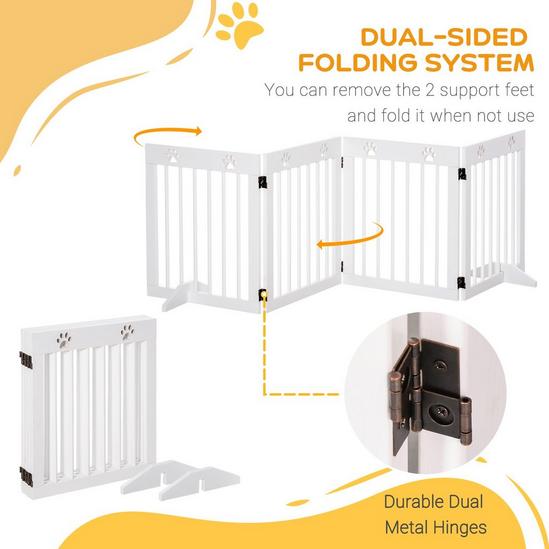 PAWHUT Freestanding Pet Gate 4 Panel Folding Wooden Dog Barrier  with Support Feet 4