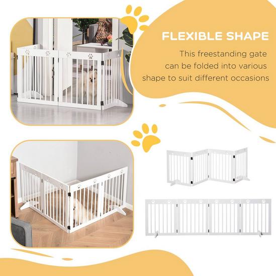 PAWHUT Freestanding Pet Gate 4 Panel Folding Wooden Dog Barrier  with Support Feet 6