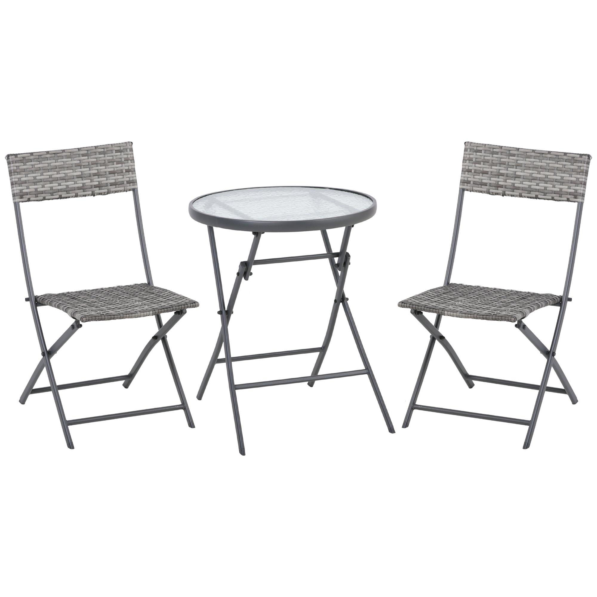 3 PCs Patio Wicker Bistro Set Foldable Table and Chair Set for Outdoor Yard