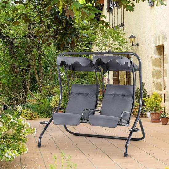 OUTSUNNY 2 Seater Garden Metal Swing Seat Patio Swinging Chair Hammock Canopy 2
