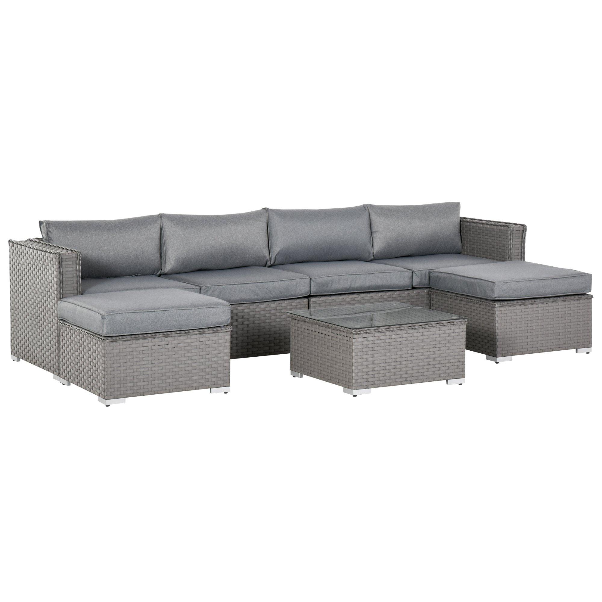 5 PCs PE Rattan Corner Sofa Set Outdoor Conservatory Furniture w/ Cushion