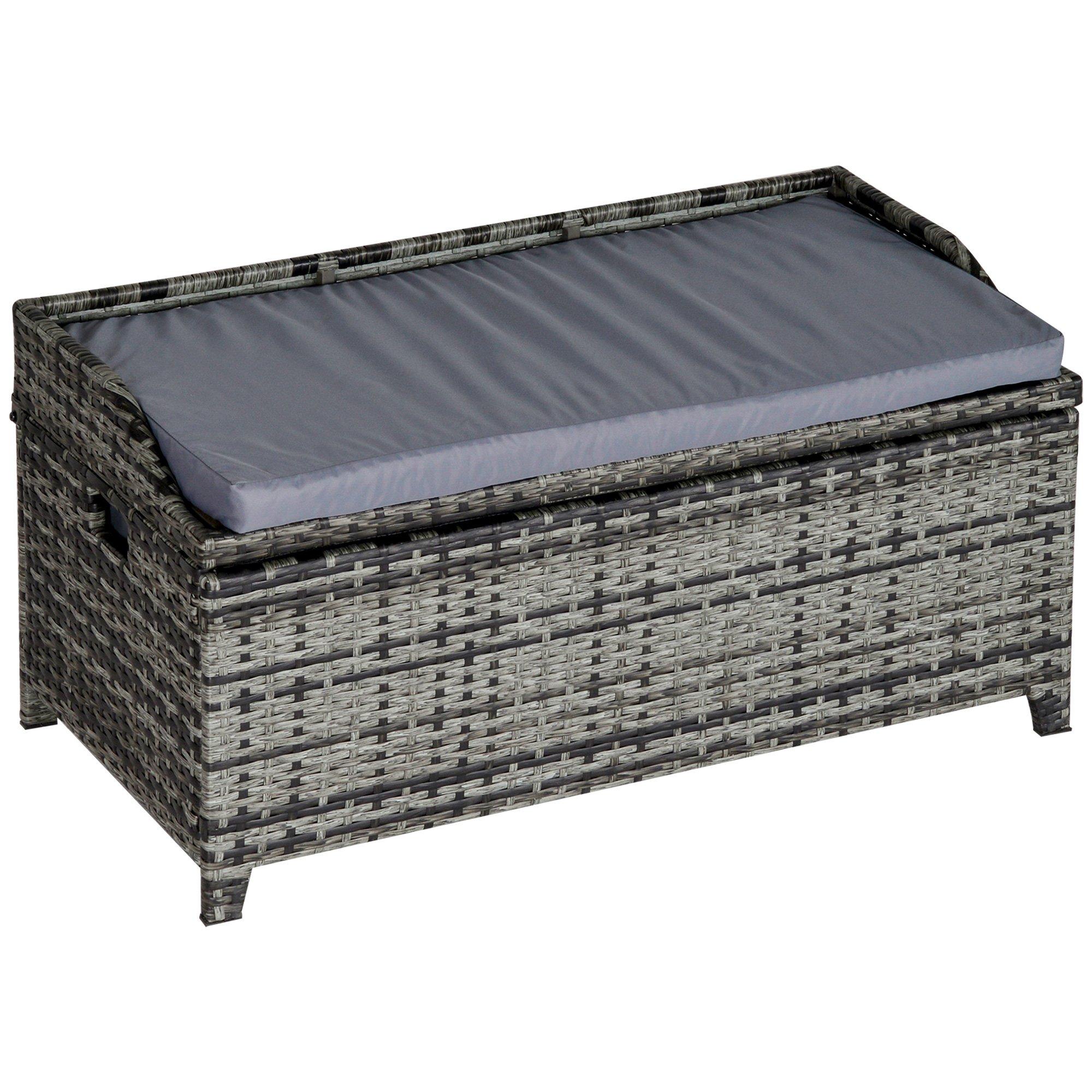 Patio PE Rattan Wicker Storage Basket Box Bench Seat Furniture with Cushion