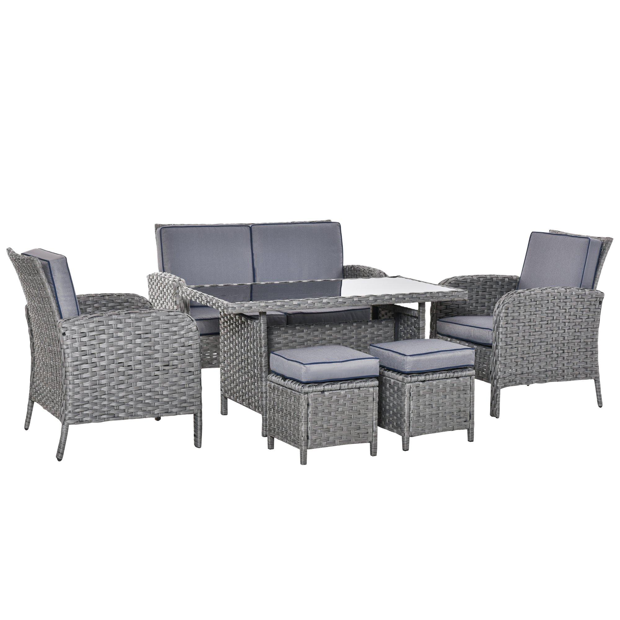 6 PCS Outdoor All Weather PE Rattan Dining Table Sofa Furniture Sets w/ Cushions