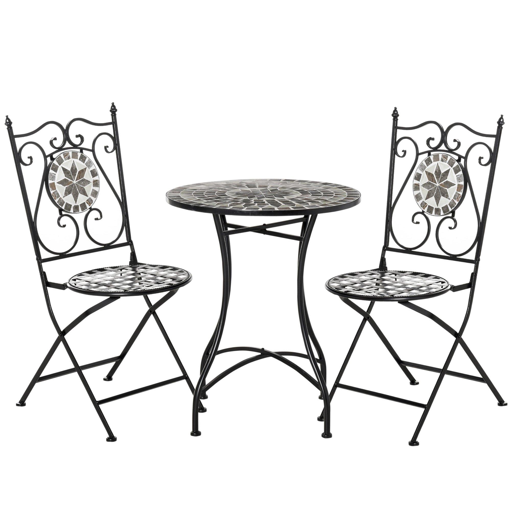 3 Pcs Mosaic Tile Garden Bistro Set Outdoorwith Table 2 Folding Chairs