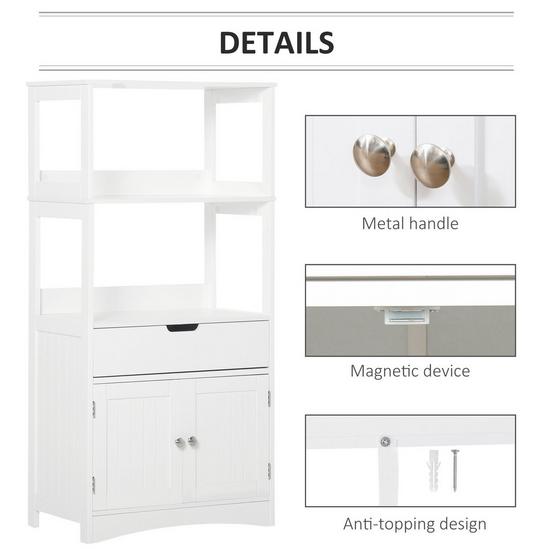 Kleankin Bathroom Floor Cabinet Storage Unit Kitchen Cupboard with Drawer Shelf 5