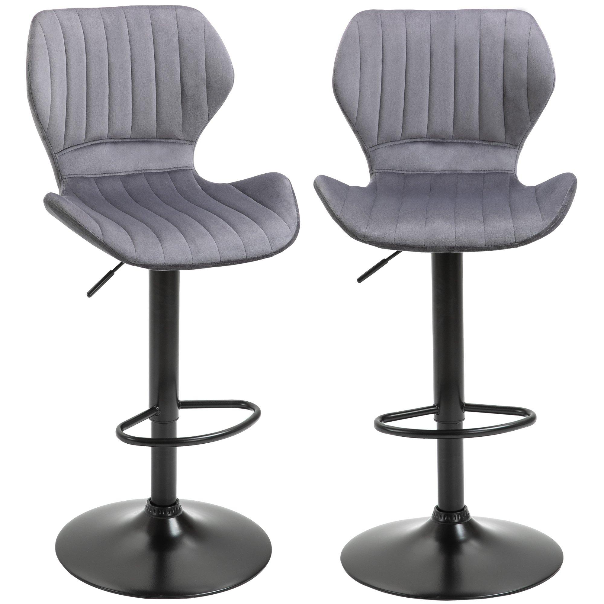 Bar Stool Set of 2 Velvet Touch Adjustable Height Swivel Chairs
