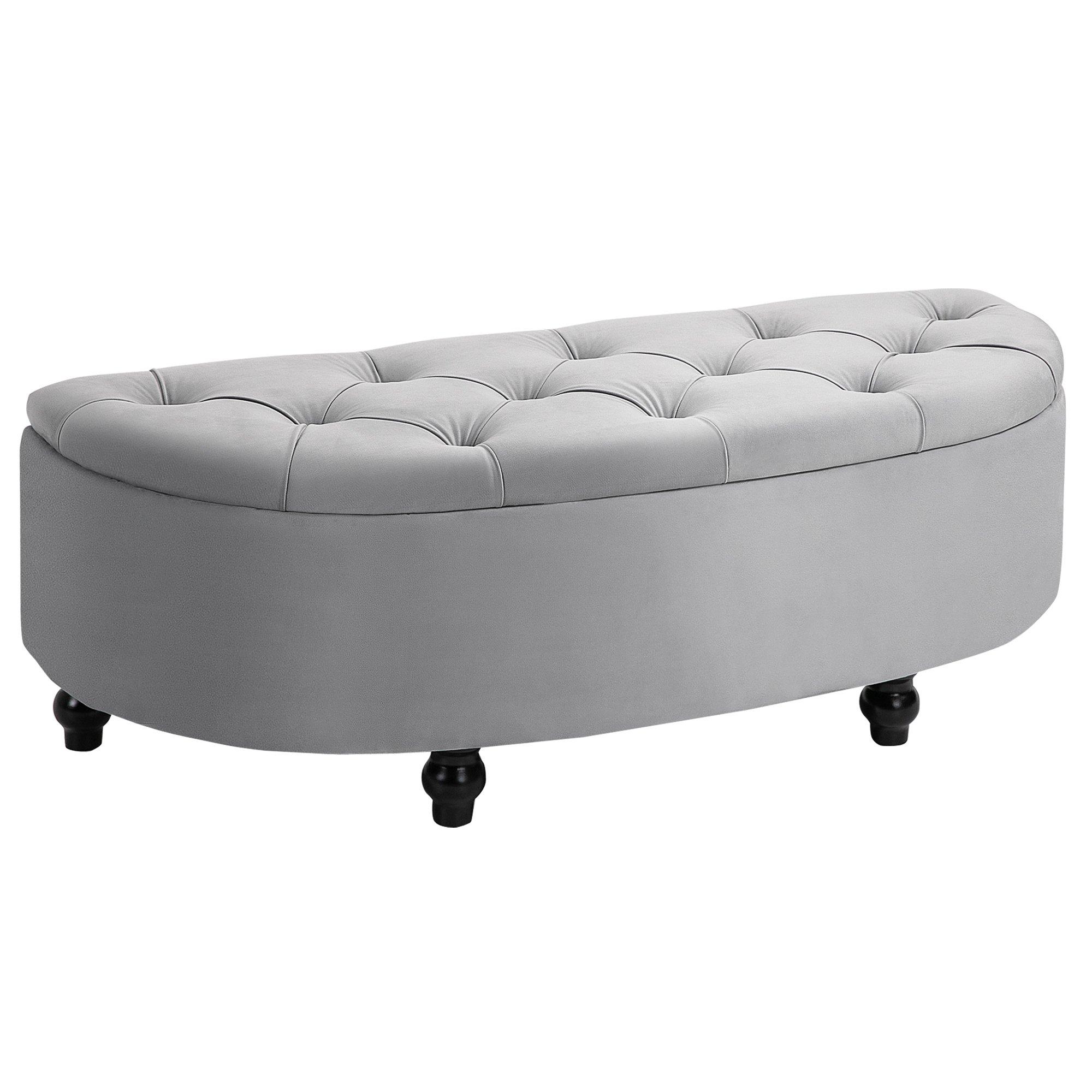 Semi Circle Bed End Bench Ottoman with Storage Tufted Accent Seat