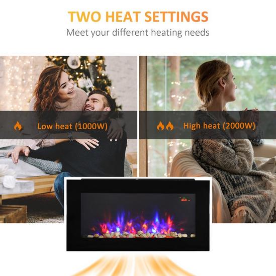 HOMCOM 1000W/2000W LED Electric Fireplace Automatic Function Remote Timer Safe Heater 6