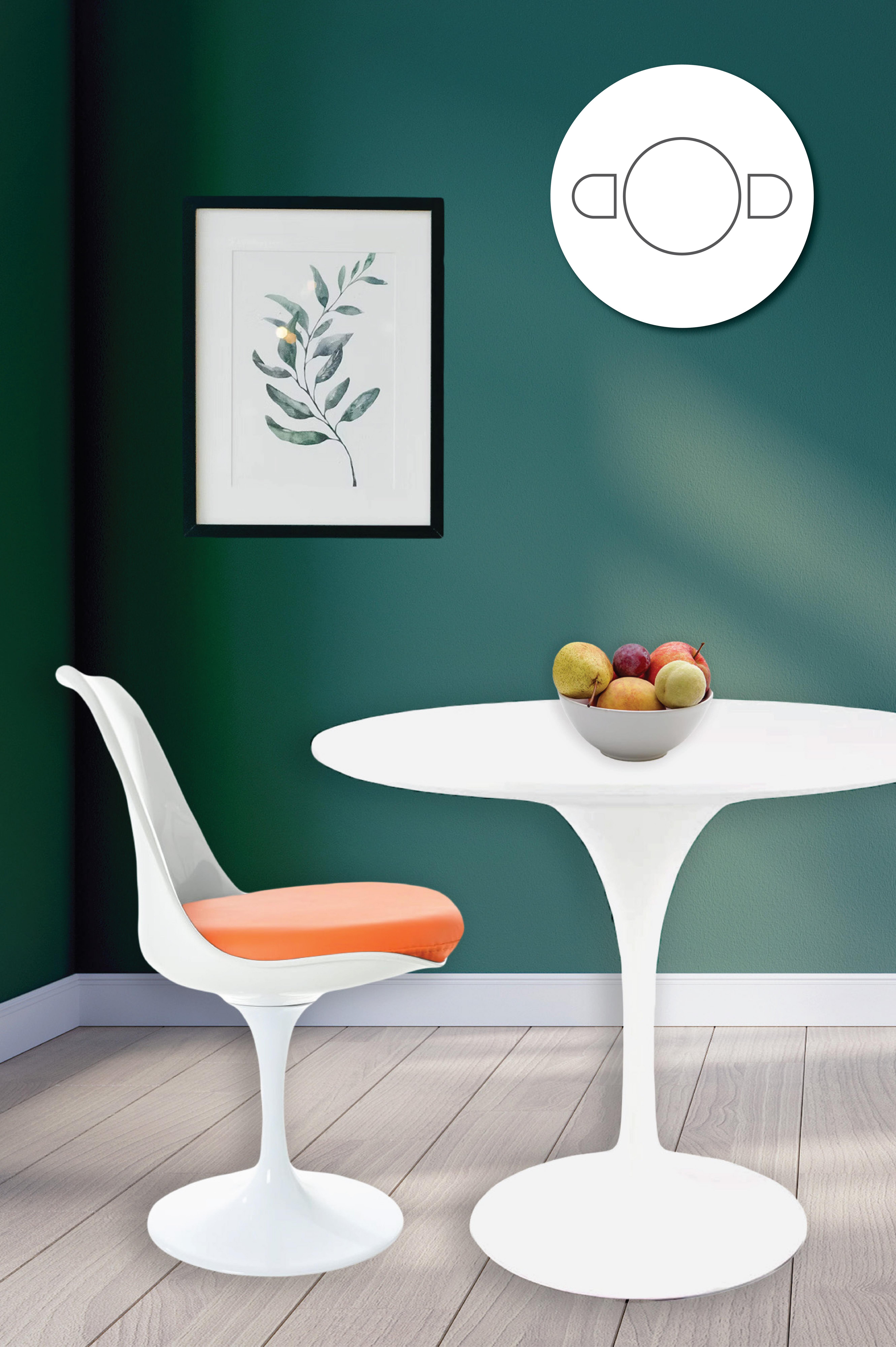 Tulip Set - White Medium Circular Table and Two Chairs with PU Cushion