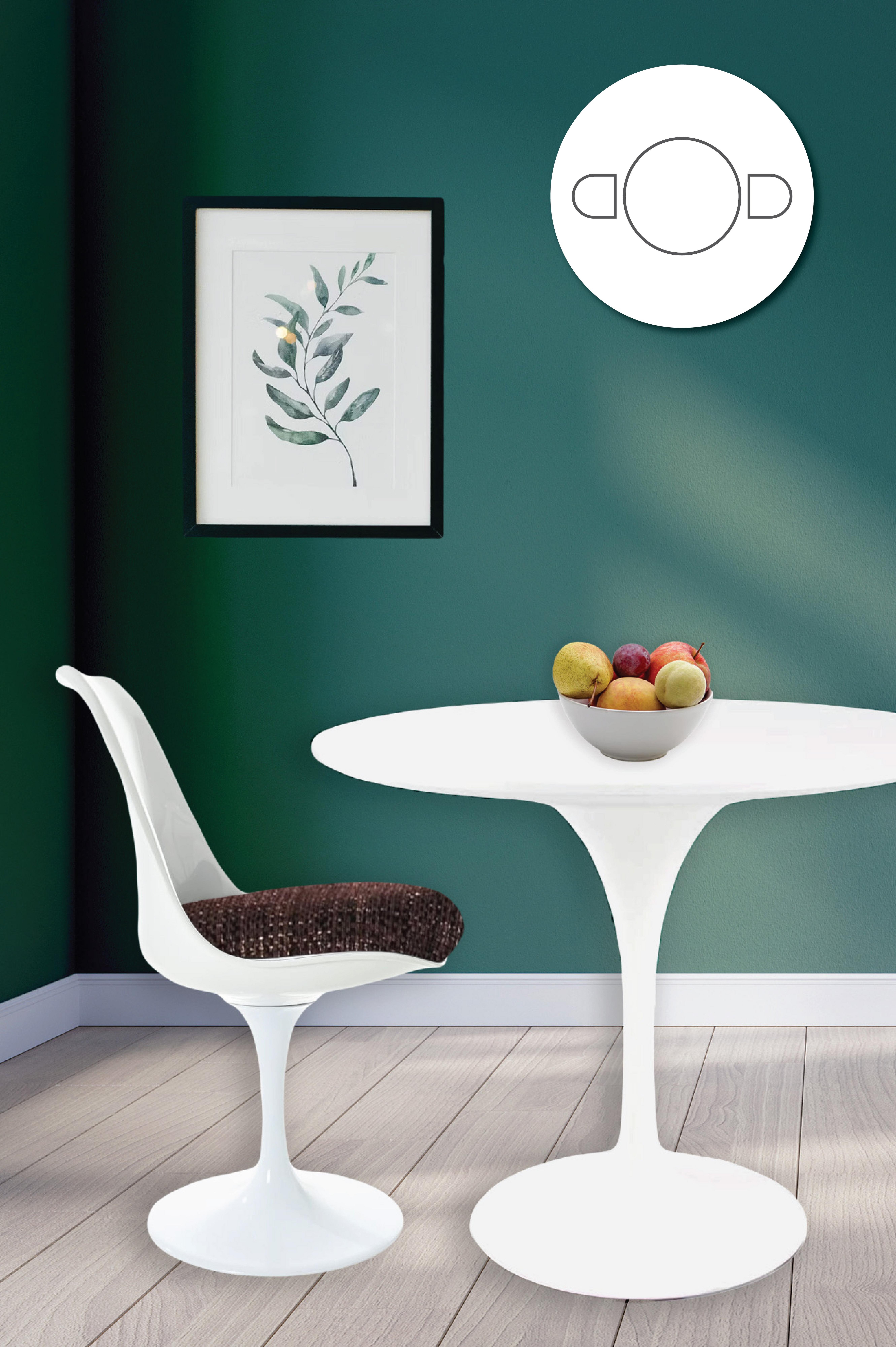 Tulip Set - White Medium Circular Table and Two Chairs with Textured Cushion