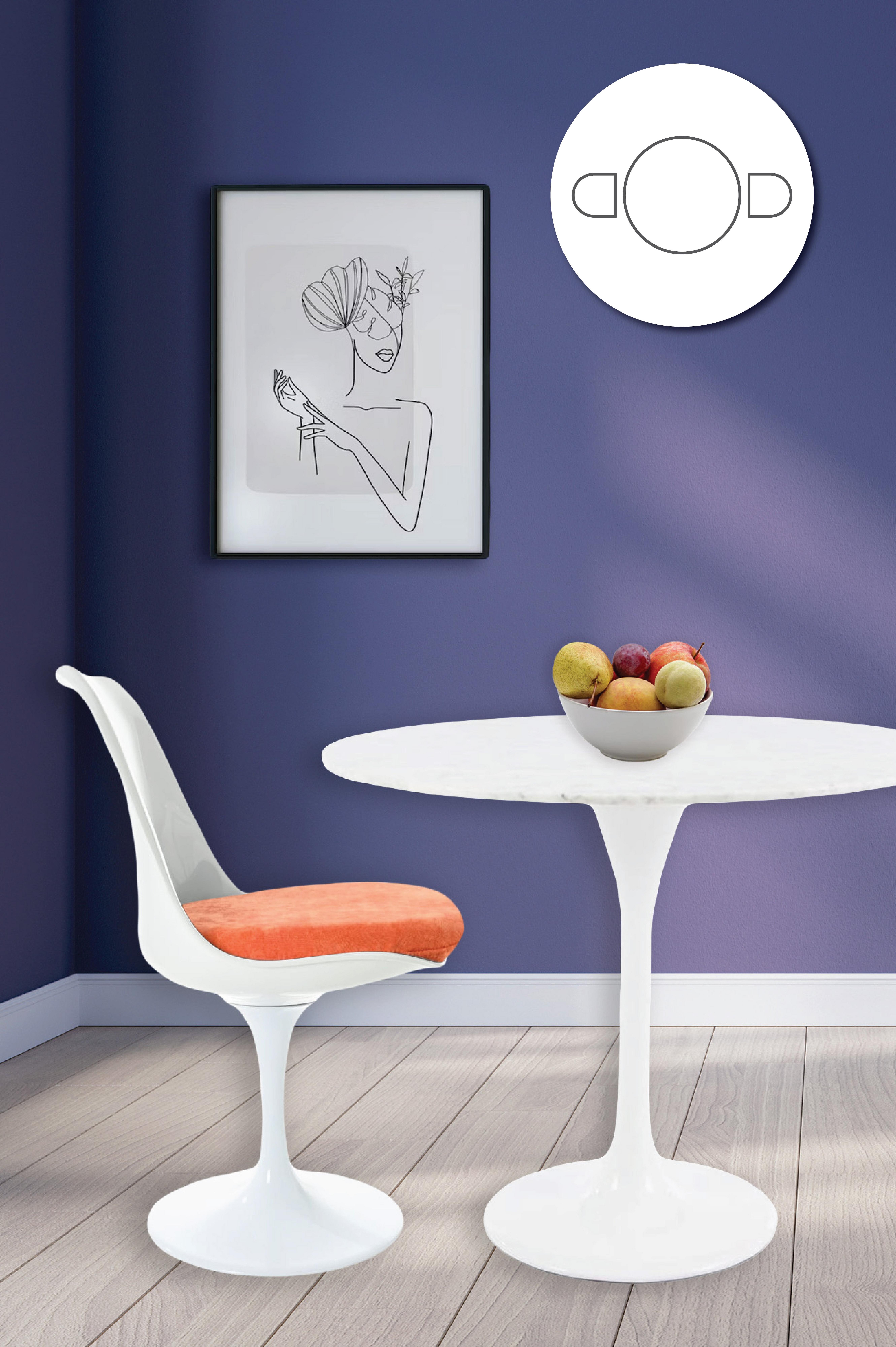 Tulip Set - Marble Medium Circular Table and Two Chairs with Luxurious Cushion