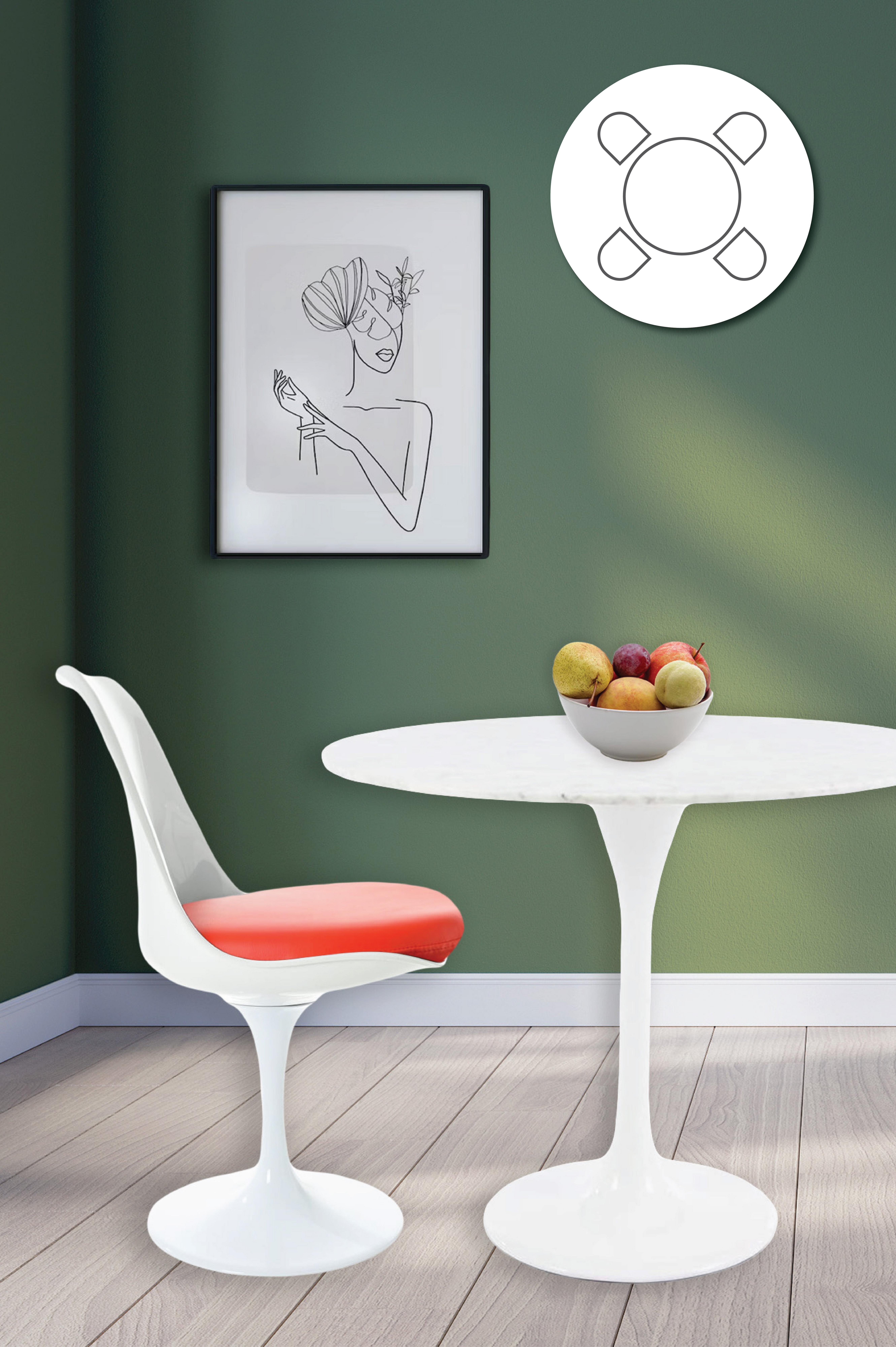 Tulip Set - Marble Medium Circular Table and Four Chairs with PU Cushion