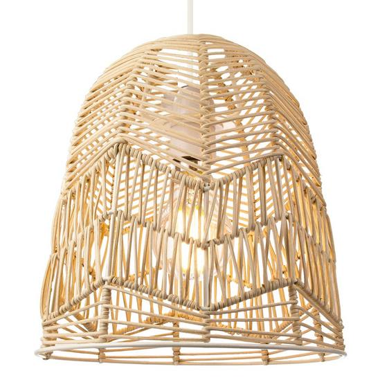 Happy Homewares Traditional Bell Shaped Light Brown Rattan Wicker Ceiling Pendant Light Shade 1
