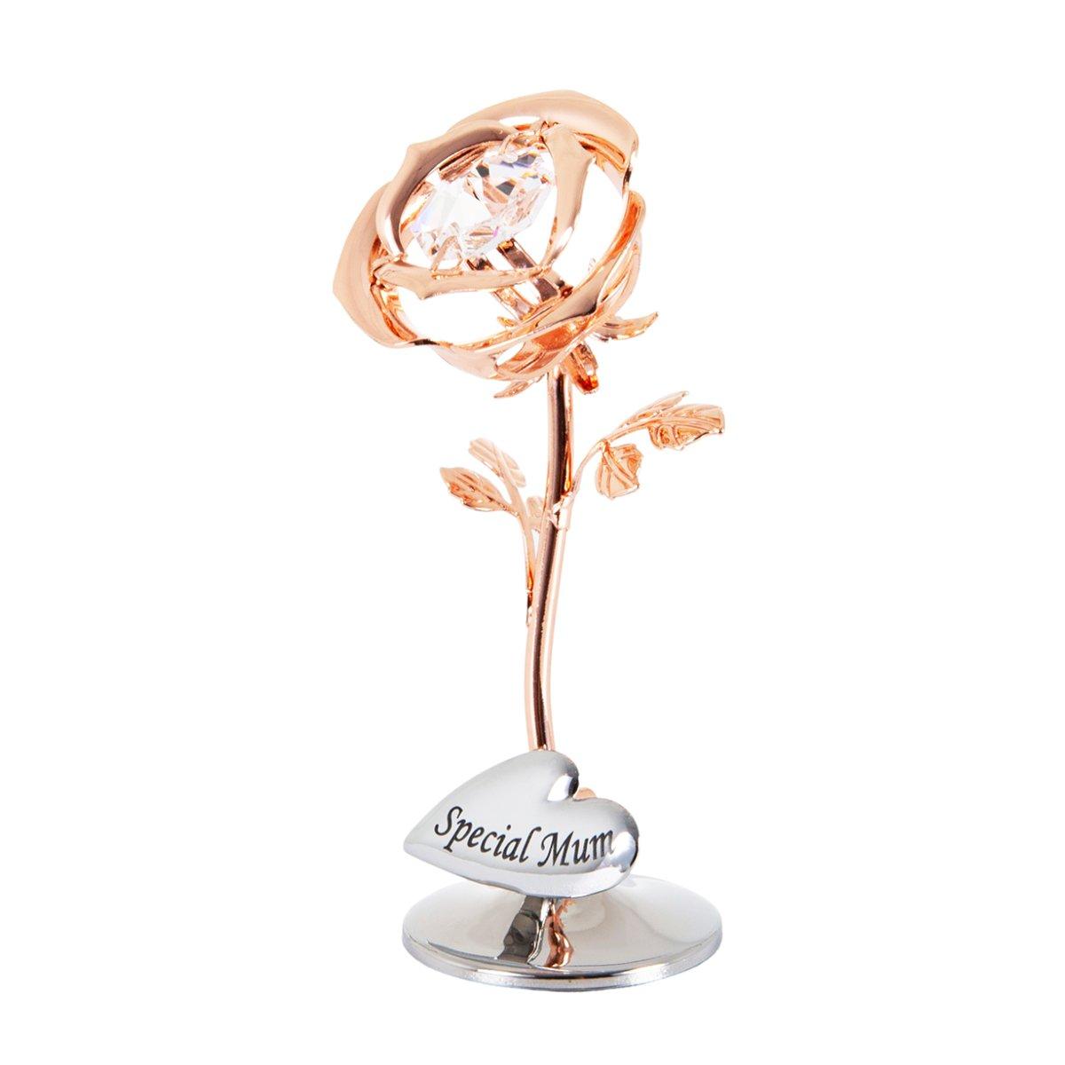 Special Mum Heart Copper Plated Petite Rose Ornament with Clear Austrian Crystal by Happy Homewares