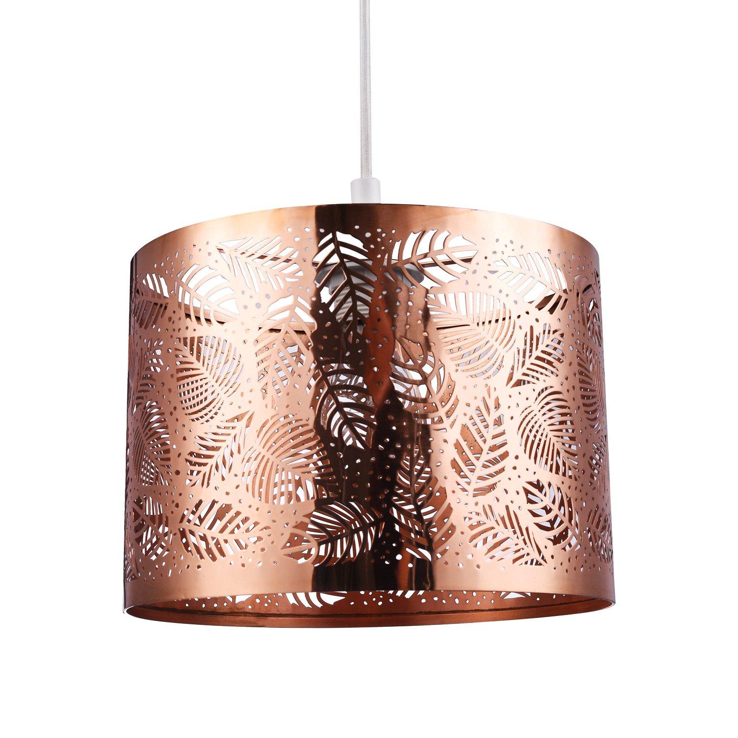 Contemporary Metal Pendant Light Shade with Fern Leaf Decoration