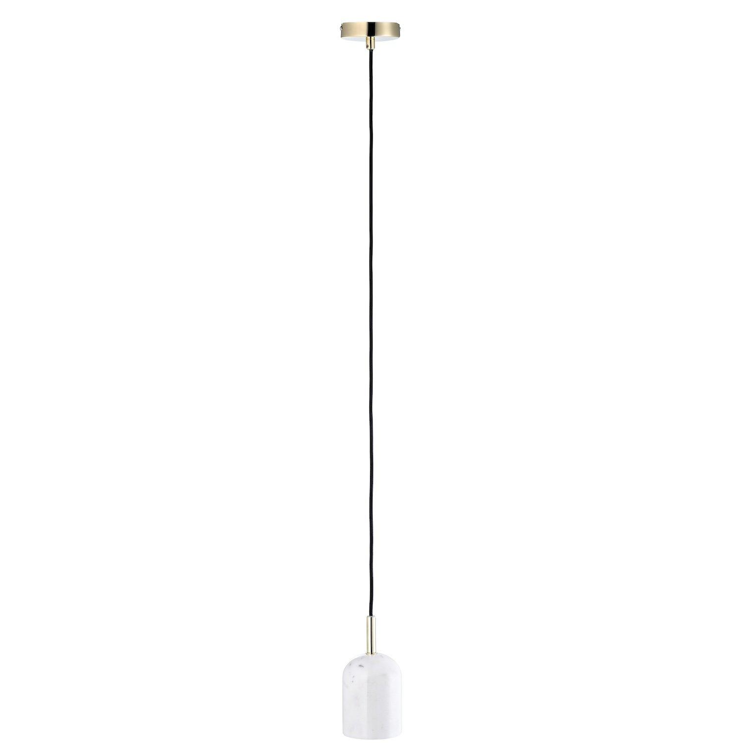 White Marble Pendant Lamp Fitting in Scandinavian Design with Black Fabric Cable