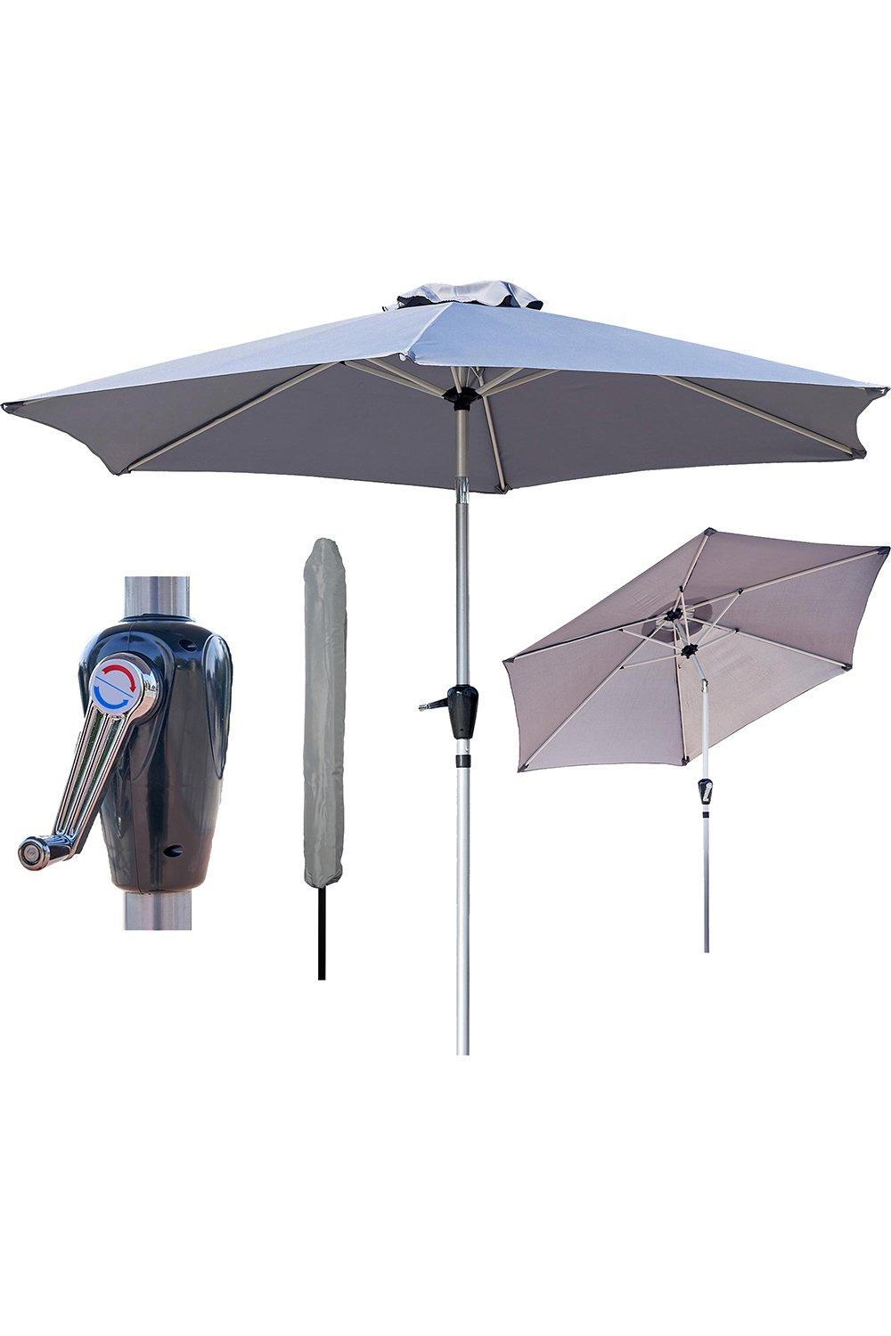 Light Grey Garden Table Tilting Parasol Crank Waterproof Umbrella 2.7M