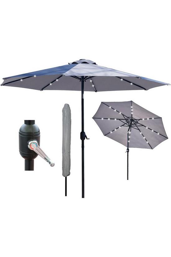 Glamhaus Light Grey Solar Power LED Tilting Parasol Waterproof Umbrella 2.7M 1