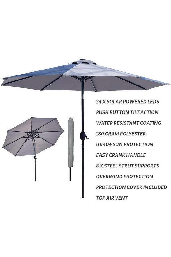 Glamhaus Light Grey Solar Power LED Tilting Parasol Waterproof Umbrella 2.7M 2