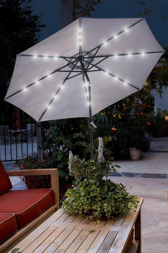 Glamhaus Light Grey Solar Power LED Tilting Parasol Waterproof Umbrella 2.7M 5