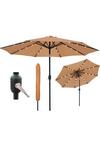 Glamhaus Khaki Solar Power LED Tilting Parasol Waterproof Garden Umbrella 2.7M thumbnail 1