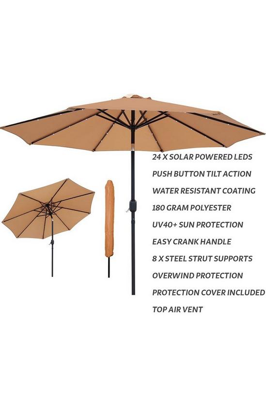 Glamhaus Khaki Solar Power LED Tilting Parasol Waterproof Garden Umbrella 2.7M 2