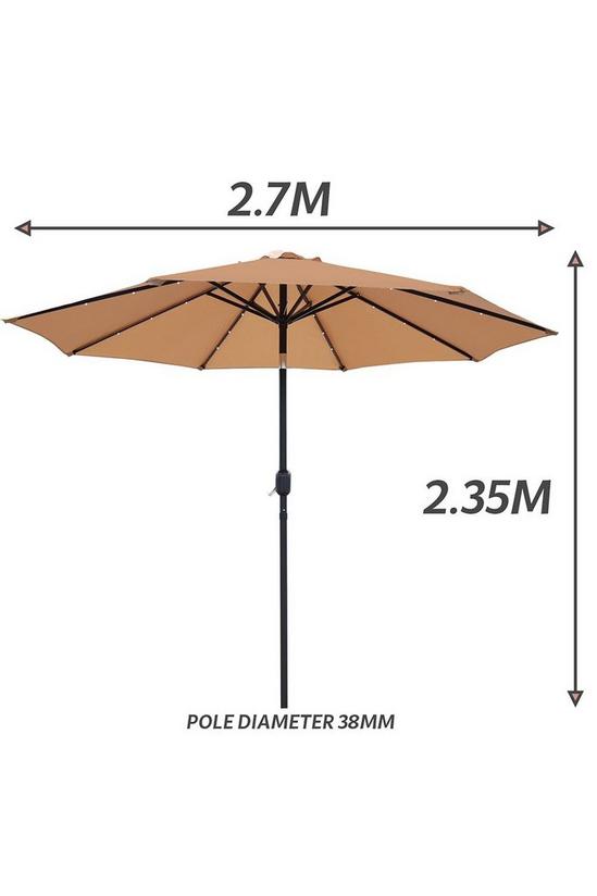 Glamhaus Khaki Solar Power LED Tilting Parasol Waterproof Garden Umbrella 2.7M 3