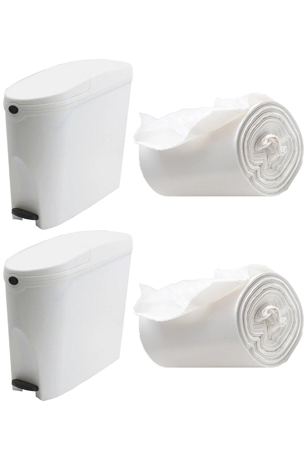 White Pedal Operated Toilet Sanitary Bin 2 x 20L Capacity & 100 Liners